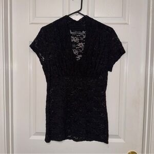 Karen Kane Black Lace V-Neck Short Sleeve Blouse